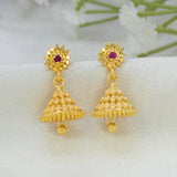 Gold-Plated Single Stone Small Bell Jhumka Earrings
