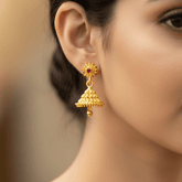 Gold-Plated Single Stone Small Bell Jhumka Earrings