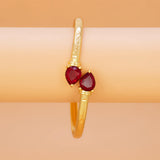 Gold Plated Dual Teardrop Stone Cuff Bangle - Red