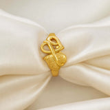 Textured Gold Plated Double Heart Finger Ring