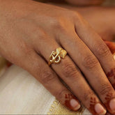 Textured Gold Plated Double Heart Finger Ring