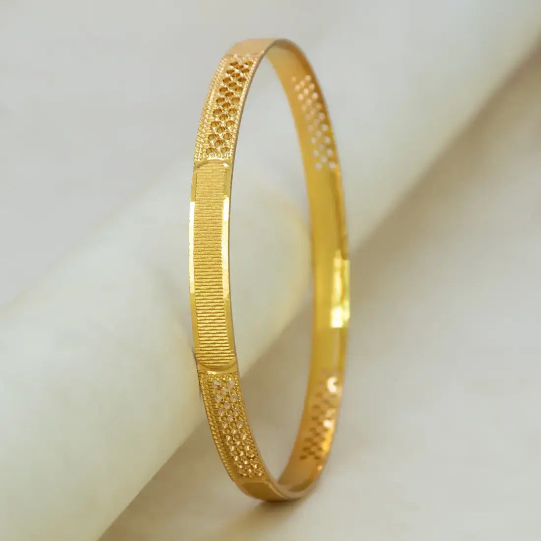 Exquisite Textured Mesh Design Kada Bangle showcasing intricate gold mesh work and elegant craftsmanship.
