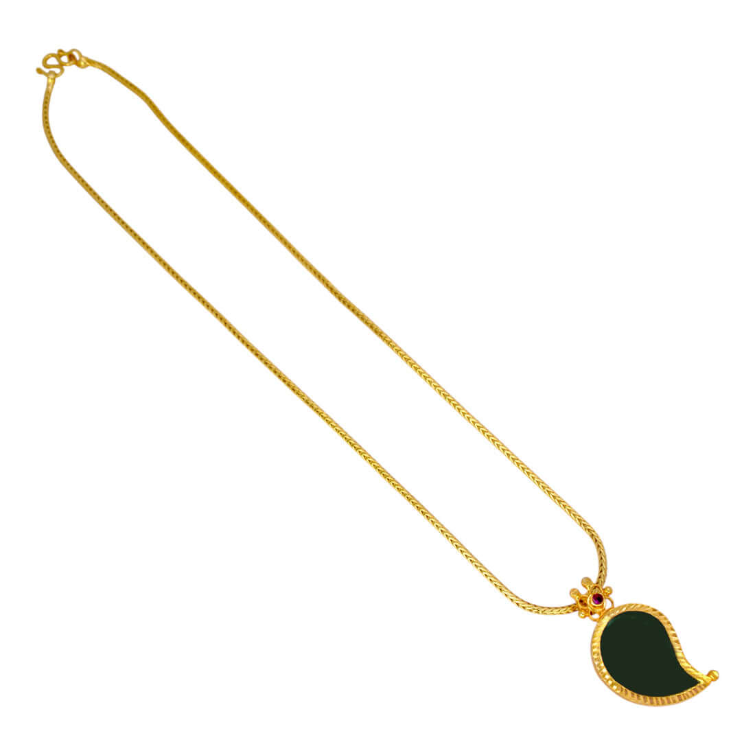 Traditional Gold-Plated Mango Pendant Chain with green pendant for ethnic wear and ceremonial occasions.