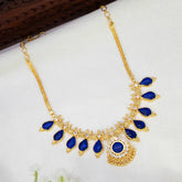 Traditional Gold-Plated Blue Enamel Teardrop Necklace