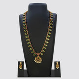 Antique Green Stone Mango Long Necklace Set featuring green mango-shaped stones and gold-toned detailing.