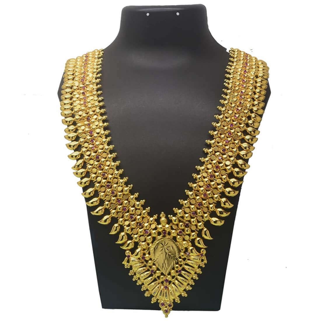 Traditional Broad Mango Ruby Bridal Long Necklace with Pendant
