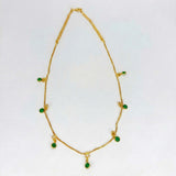 Gold-plated necklace with small Emerald Green stone pendants