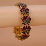 Trendy Matte Gold Plated Stone Studded Lotus Bangle
