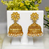 Trendy gold plated pearl hanging floral jhumka