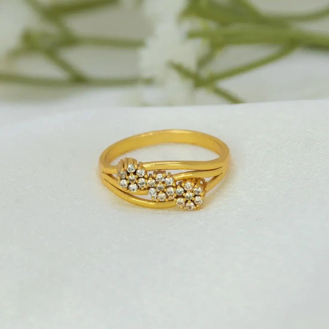 Triple Floral CZ Stone Gold-Plated Finger Ring