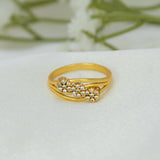 Triple Floral CZ Stone Gold-Plated Finger Ring