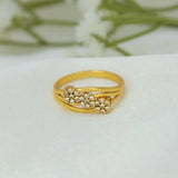 Triple Floral CZ Stone Gold-Plated Finger Ring