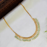 Elegant Two Line Box Chain Leaf Stone Drop Necklace with marquise-shaped leaf stones, perfect for everyday wear.