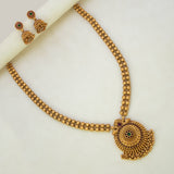 Antique Two-Strand Floral Peacock Pendant Long Chain Set