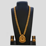 Antique Two-Strand Floral Peacock Pendant Long Chain Set