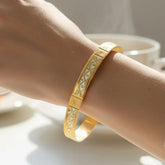 Two-Tone Wave Design Gold-Plated Bangle