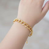 Unisex Gold Plated Double Link Charm Bracelet