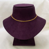 A delicate Unsex Gold-plated Double-link Chain necklace displayed on a dark purple velvet jewellery bust against a light off-white background.