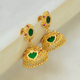 Stunning Gold Plated Ruby Palakka Jhumka Earrings