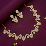 Unique Wavy Design CZ Stone Necklace Set