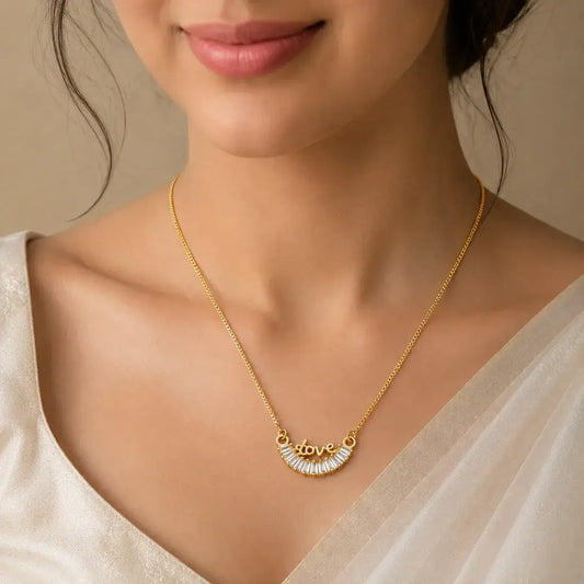 Simple Gold Plated Chain With CZ Love Pendant