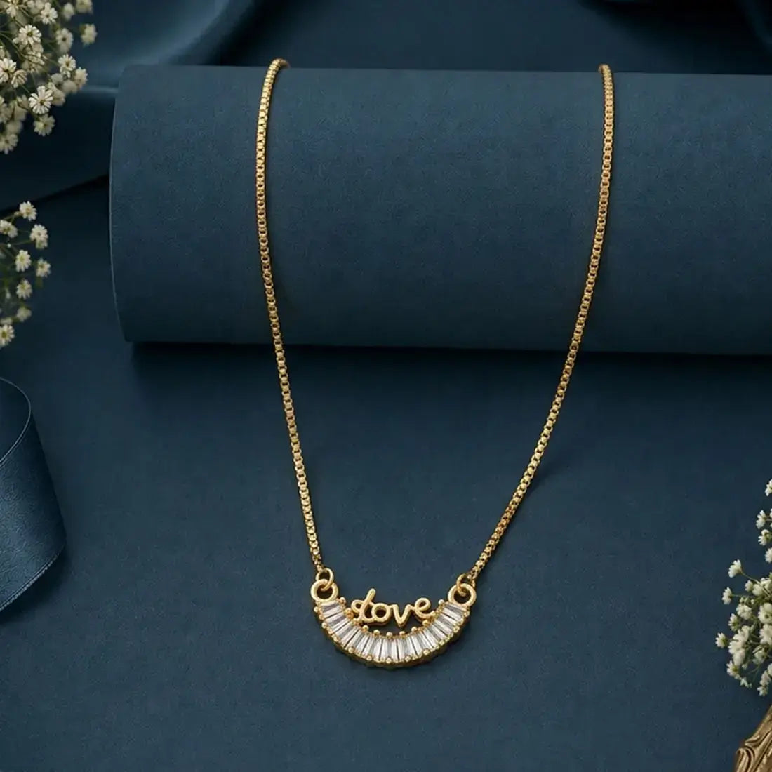 Simple Gold Plated Chain With CZ Love Pendant
