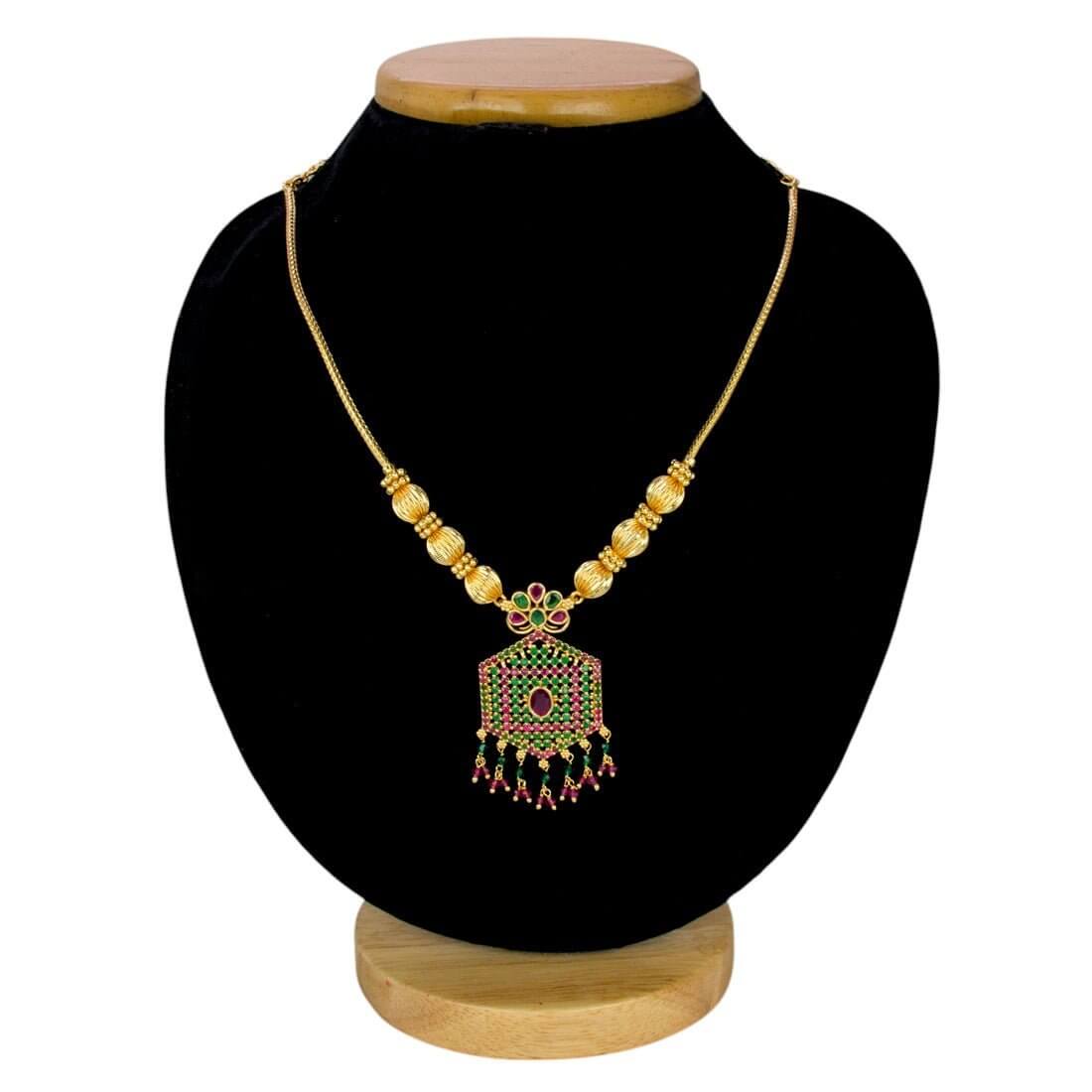 Alluring Gold Plated Hexagonal Pendant Chain Necklace - KSupreme