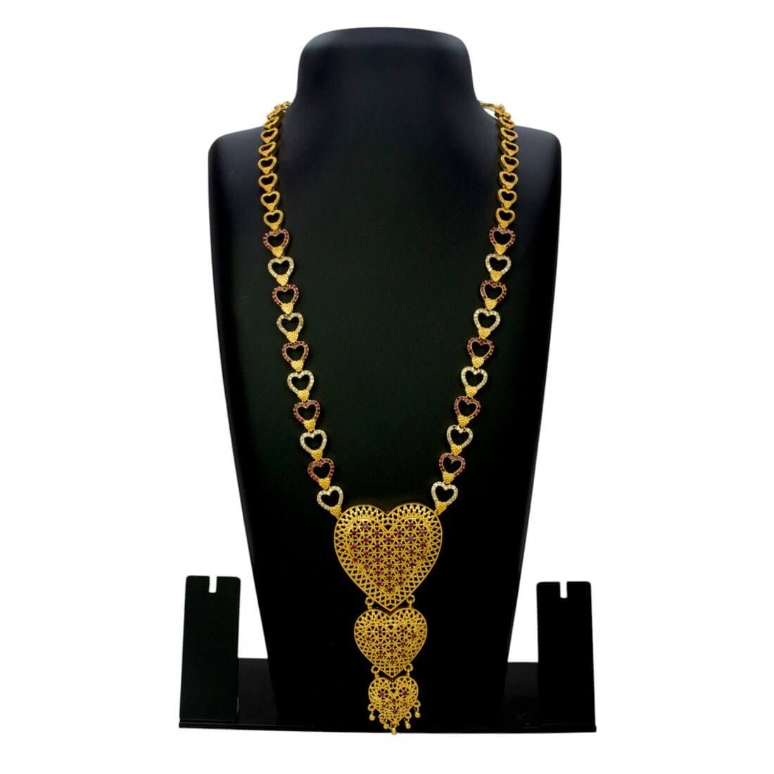 Alluring Gold Plated Ruby CZ Heart Bridal Long Chain - KSupreme