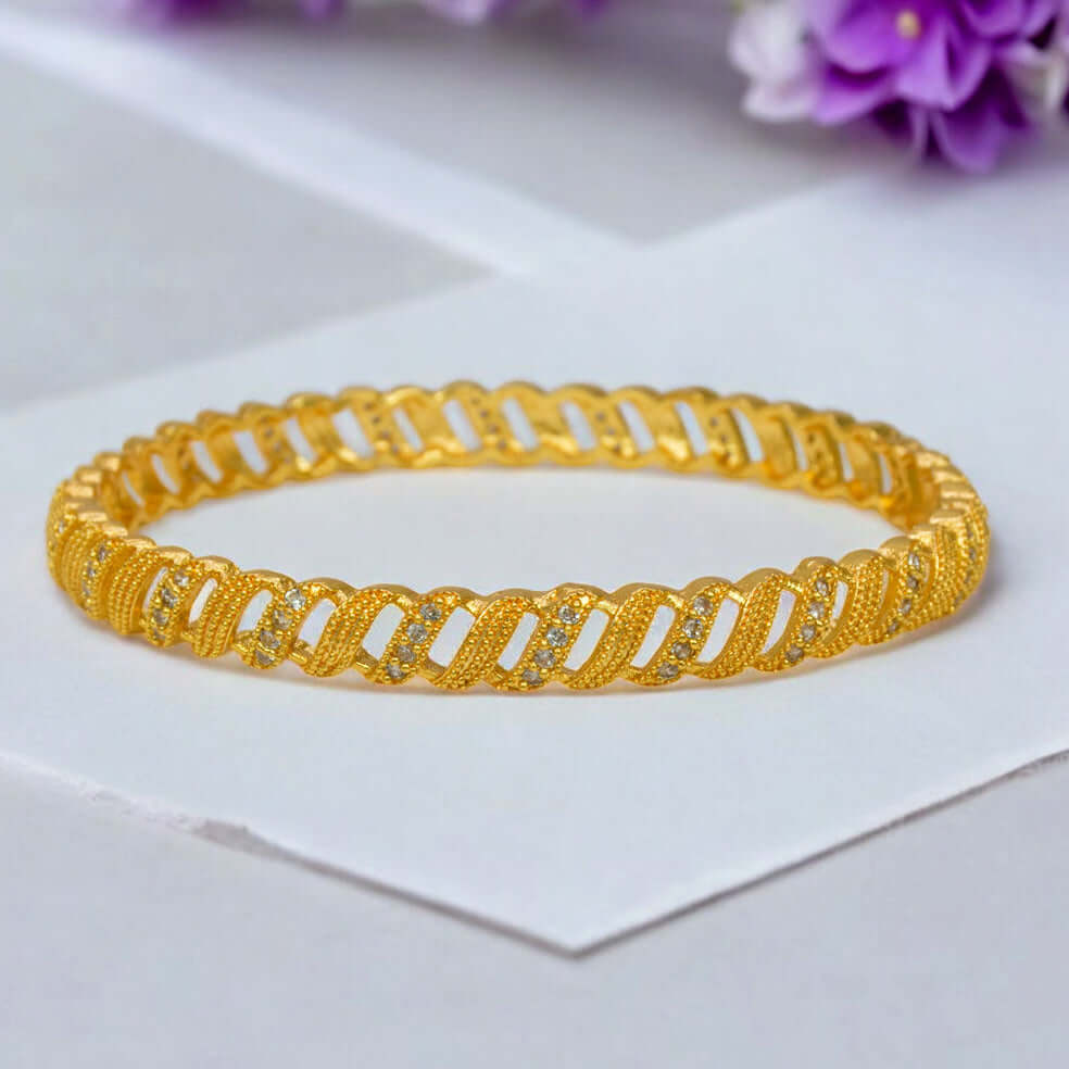 American Diamond Paving Gold Plated Designer Bangle - K Supreme