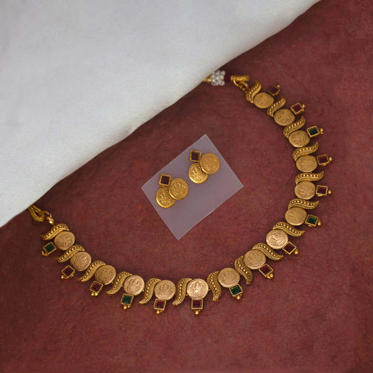 Antique Finish Lakshmi Kasu Kemp Necklace Set - K Supreme