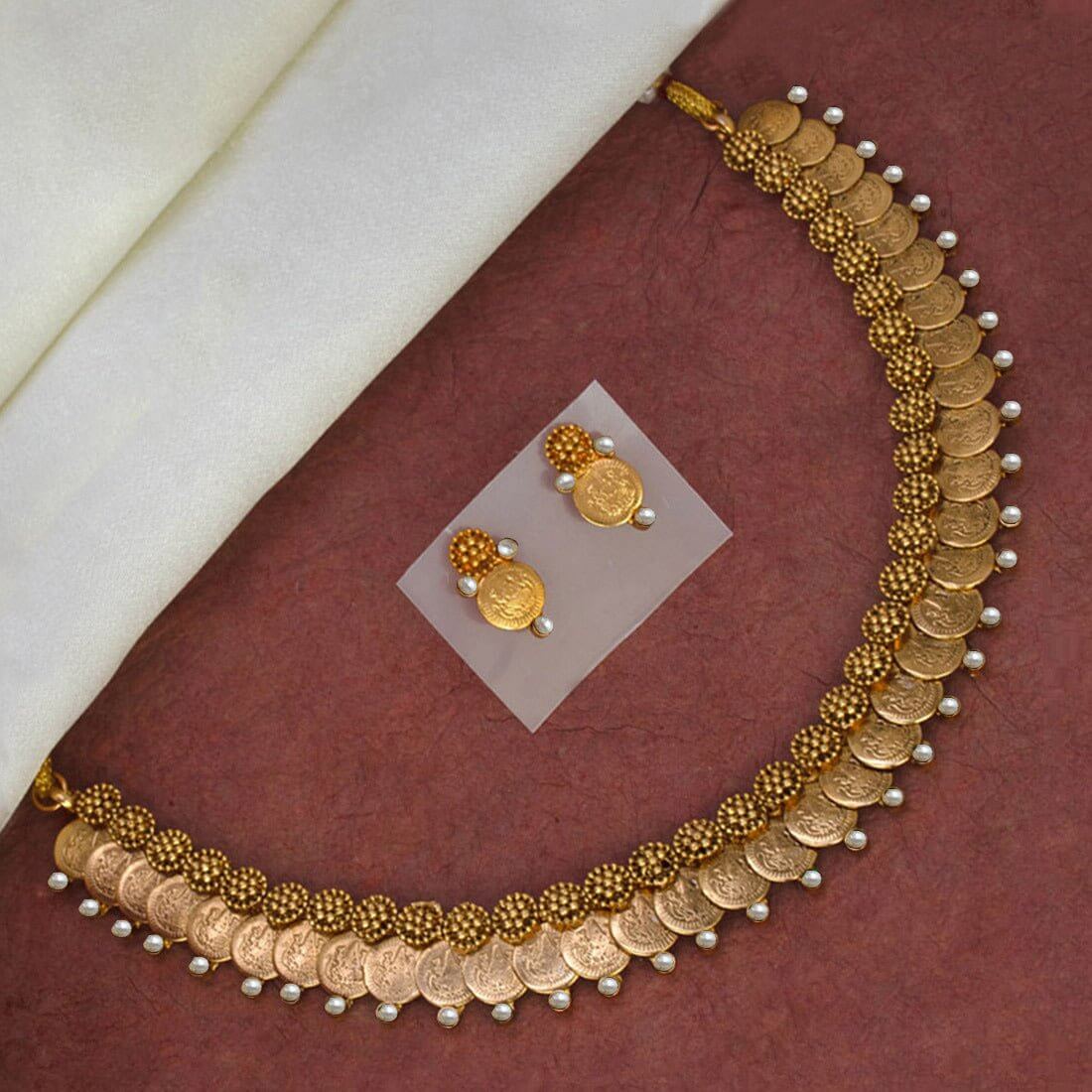 Antique Floral Design Lakshmi Coin Necklace Set - K Supreme