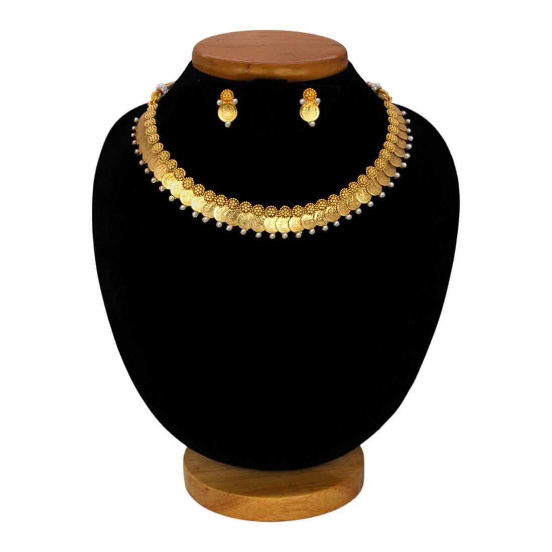 Antique Floral Design Lakshmi Coin Necklace Set - K Supreme