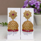 Antique Gold Plated Beads Hanging Kundan Jhumka Earrings - KSupreme
