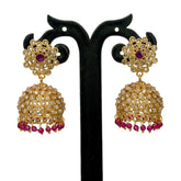 Antique Gold Plated Beads Hanging Kundan Jhumka Earrings - KSupreme