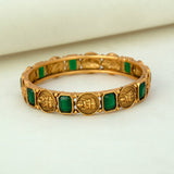 Antique Gold Plated Emerald Stone Lakshmi Kasu Bangle - K Supreme