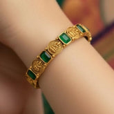 Antique Gold Plated Emerald Stone Lakshmi Kasu Bangle - K Supreme
