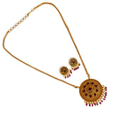 Antique Gold Plated Floral Stone Pendant Necklace Set - K Supreme