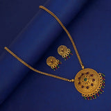 Antique Gold Plated Floral Stone Pendant Necklace Set - K Supreme