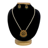 Antique Gold Plated Kemp Pendant Pearl Necklace Set - K Supreme