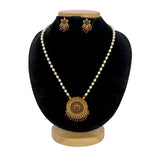 Antique Gold Plated Kemp Pendant Pearl Necklace Set - K Supreme