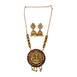 Antique Gold Plated Kemp Stones Lakshmi Pendant Necklace Set - K Supreme
