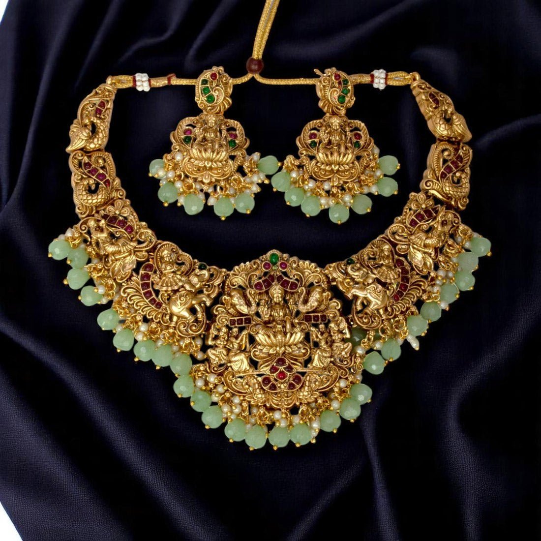 Antique Gold - Plated Lakshmi Temple Necklace Set - KSupreme