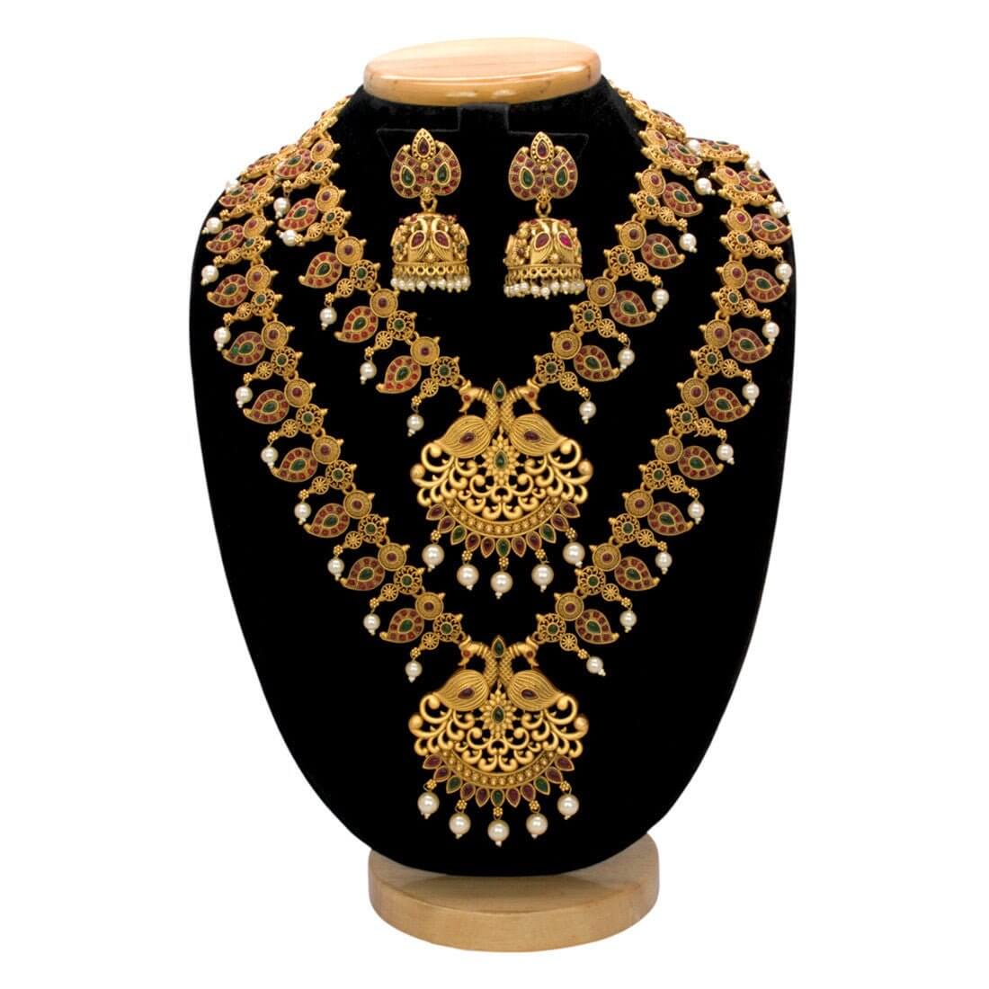 Antique Gold Plated Mango Peacock Bridal Jewellery Set - K Supreme