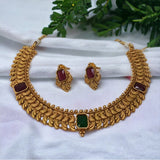 Antique Gold Plated Peacock Design Big Stone Choker Set