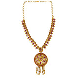 Antique Gold - Plated Ruby Circular Pendant Necklace - K Supreme