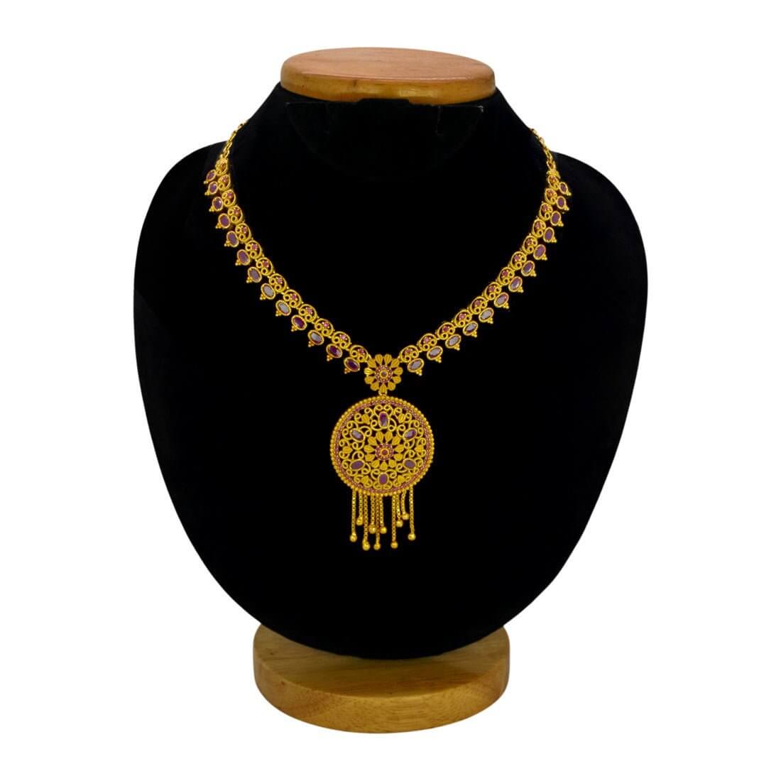 Antique Gold - Plated Ruby Circular Pendant Necklace - K Supreme