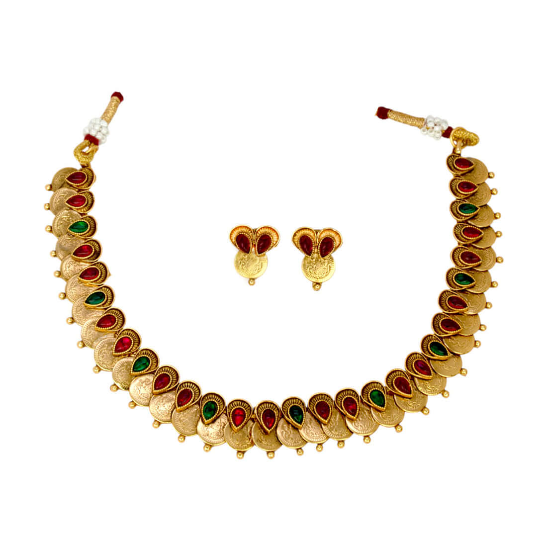 Antique Kemp Teardrop Lakshmi Coin Necklace Set - K Supreme