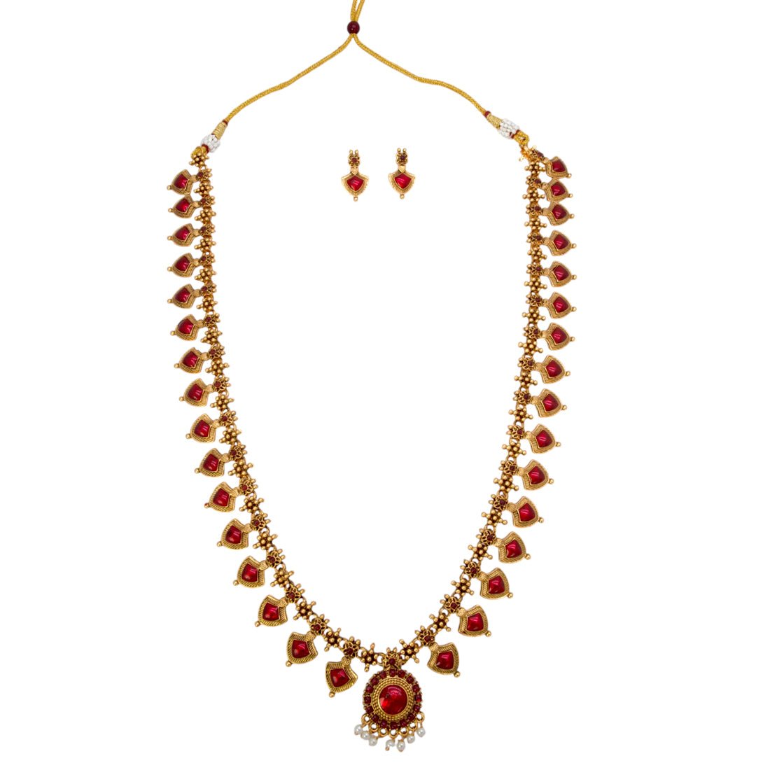 Antique Matte Imitation Palakka Long Chain Set - KSupreme
