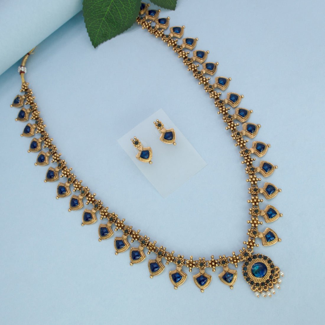 Antique Matte Imitation Palakka Long Chain Set - KSupreme