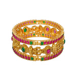 Antique Matte Kemp Stone Lakshmi Bangles Set - KSupreme